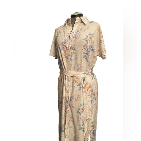 Trish Scully cottage core button down linen blend country prairie floral dress12 - Picture 3 of 8